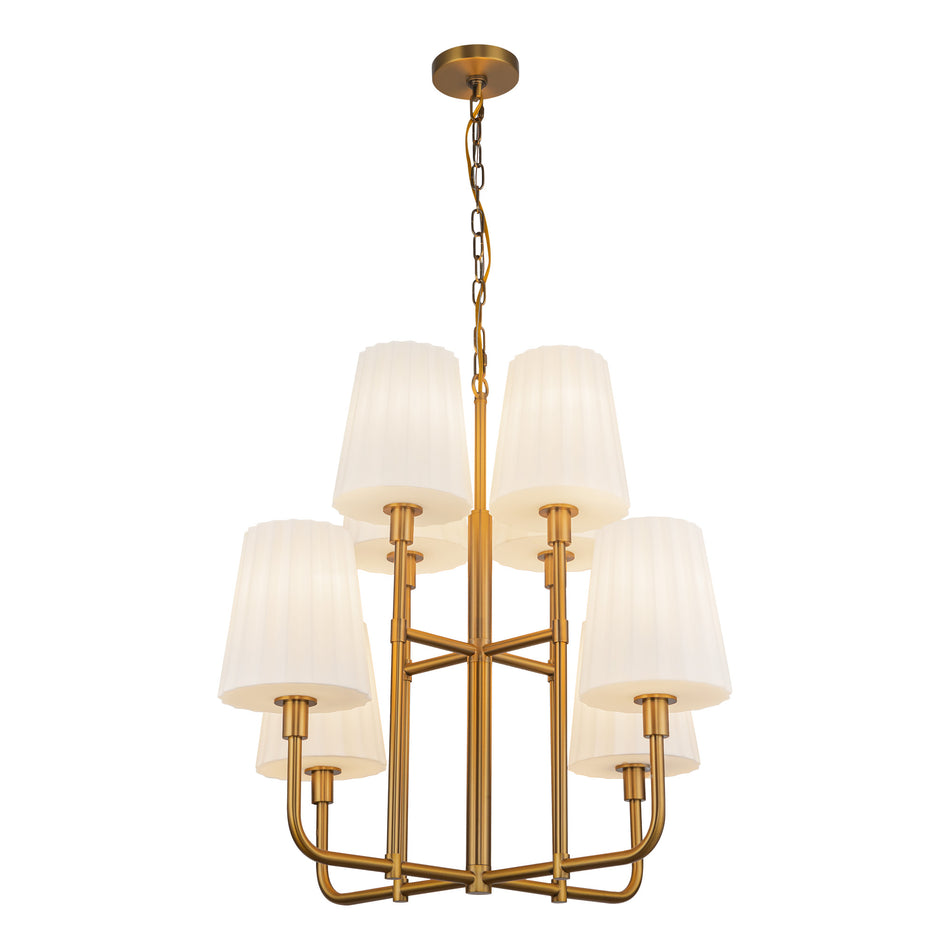 Plisse 30-in Aged Gold/Opal Matte Glass 8 Lights Chandeliers