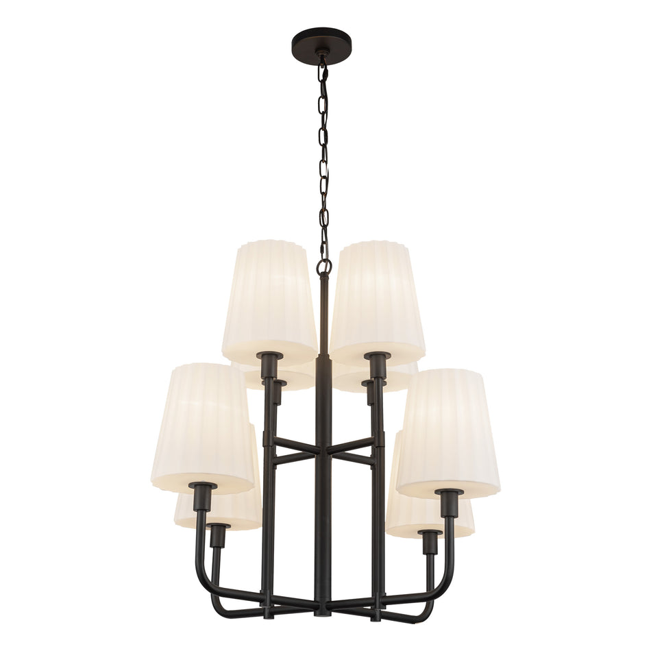 Plisse 30-in Matte Black/Opal Matte Glass 8 Lights Chandeliers