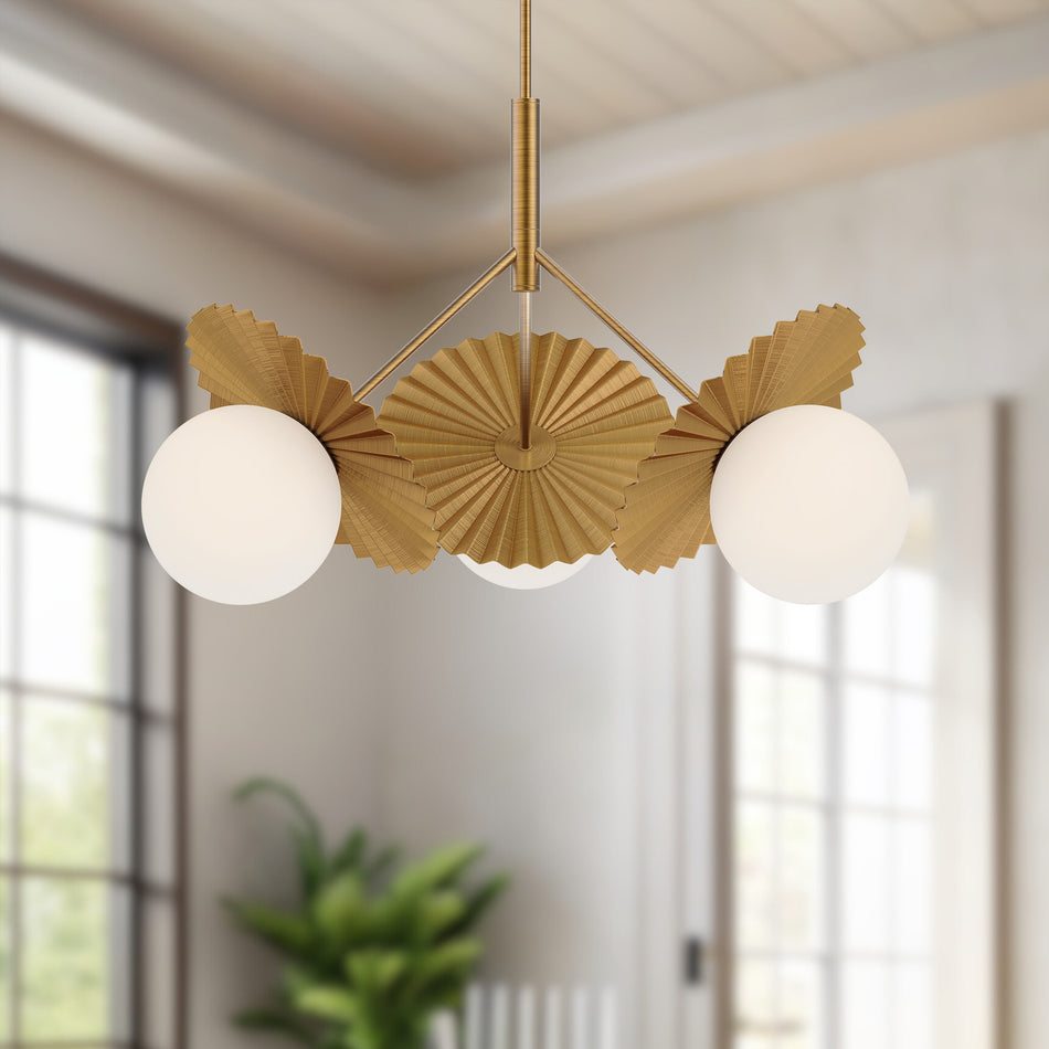Plume 34-in Brushed Gold/Opal Glass 3 Lights Chandeliers by ALORA MOOD
