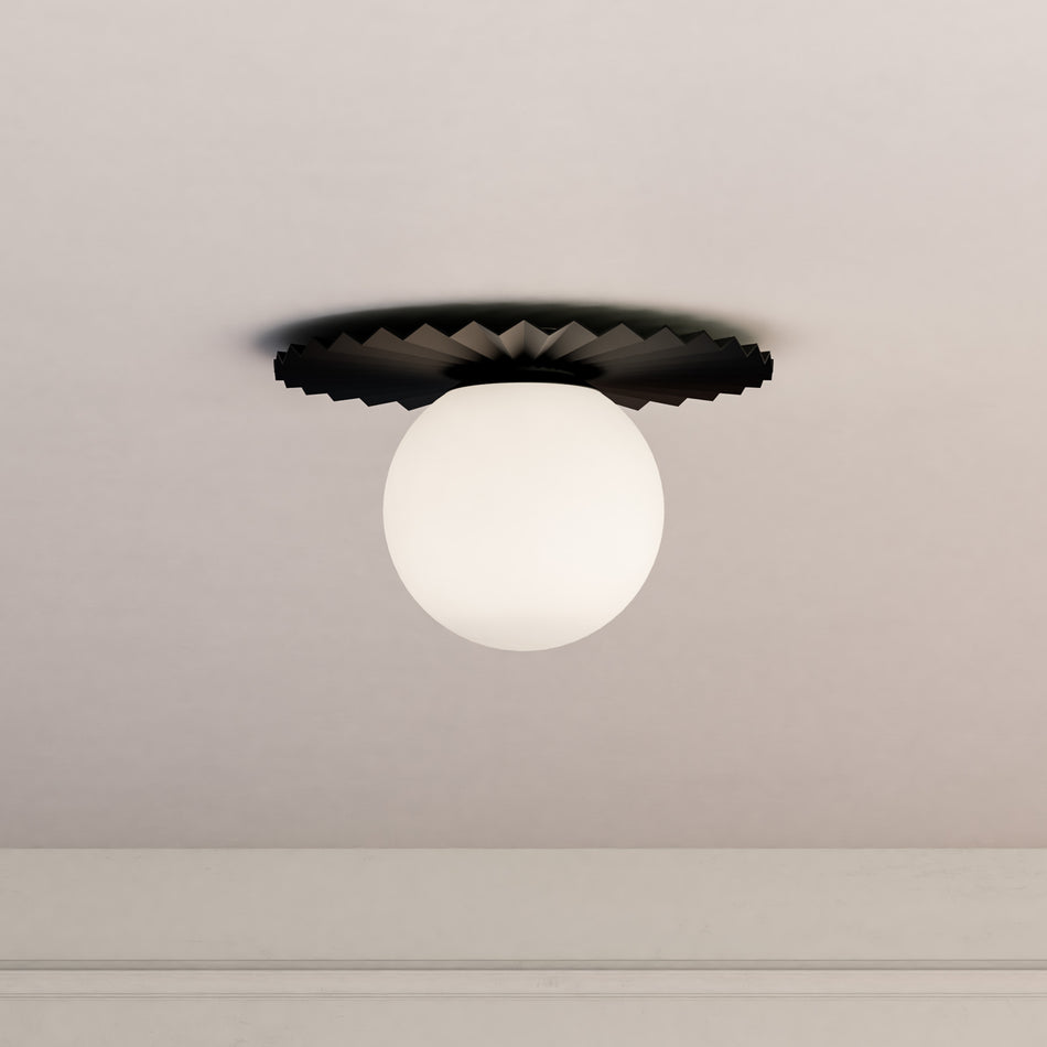 Plume 12-in Matte Black/Opal Matte Glass 1 Light Flush Mount by ALORA MOOD