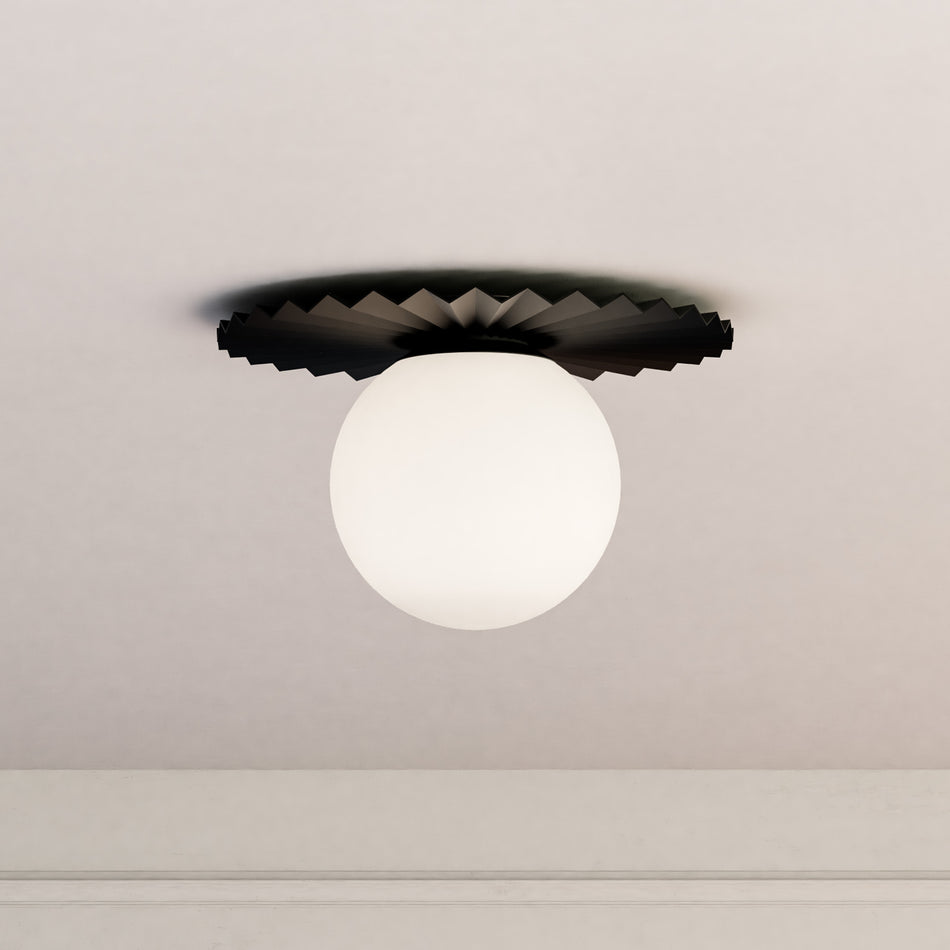 Plume 14-in Matte Black/Opal Matte Glass 1 Light Flush Mount by ALORA MOOD