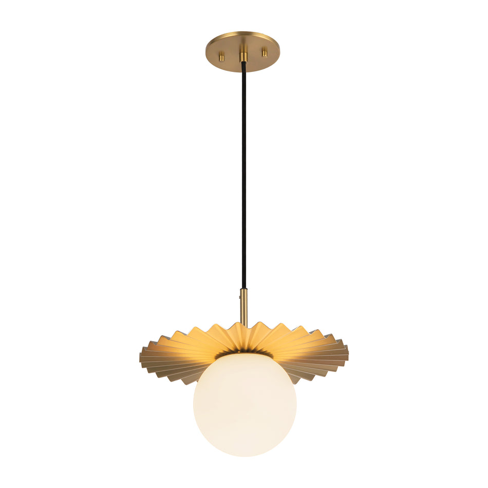 Plume 12-in Brushed Gold/Opal Matte Glass 1 Light Pendant