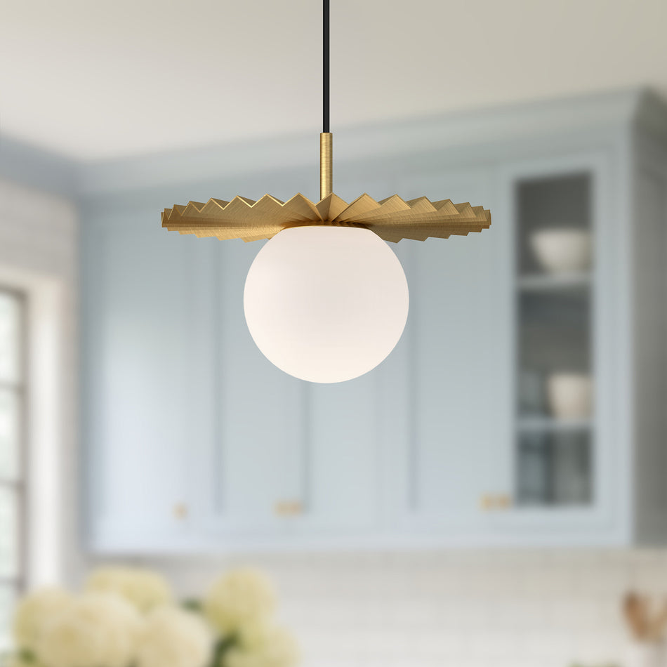 Plume 12-in Brushed Gold/Opal Matte Glass 1 Light Pendant by ALORA MOOD