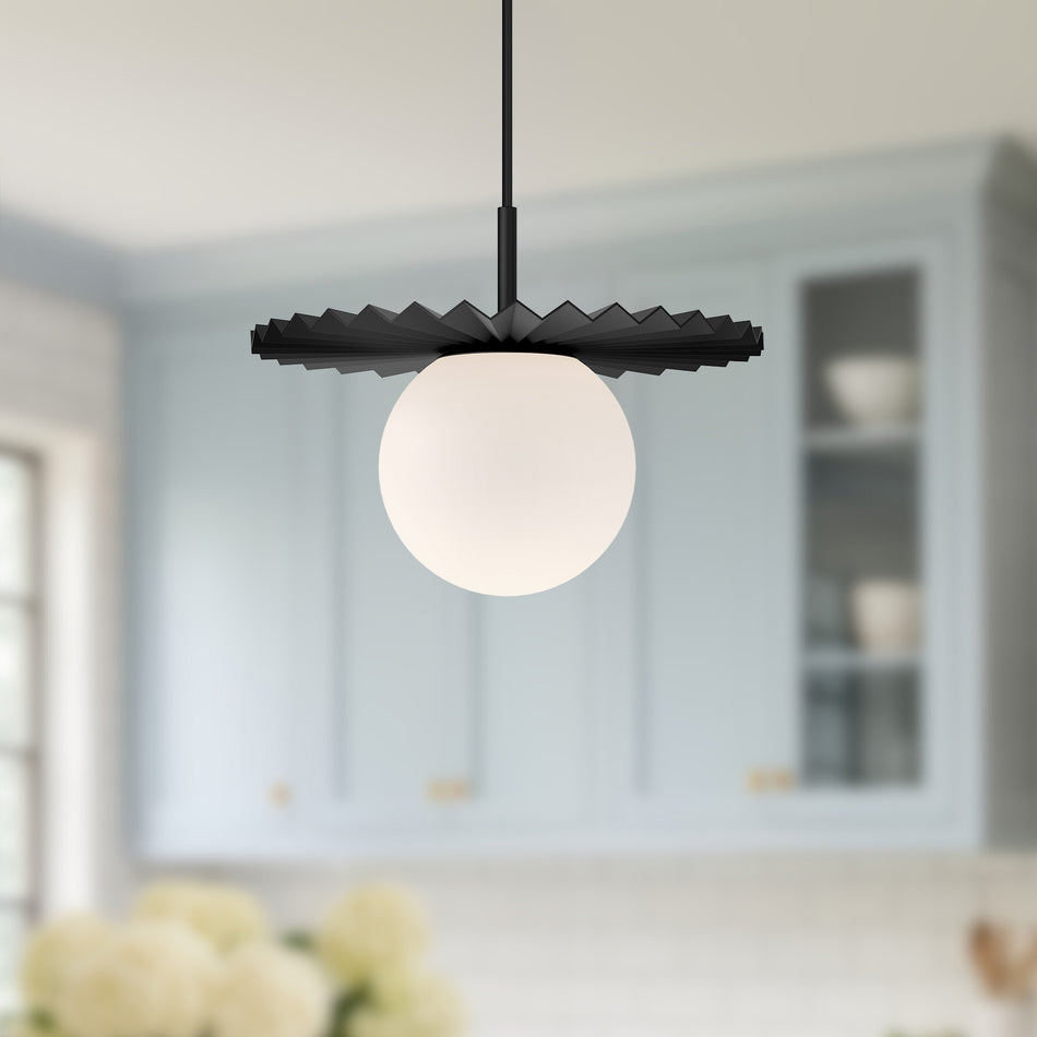 Plume 12-in Matte Black/Opal Matte Glass 1 Light Pendant by ALORA MOOD