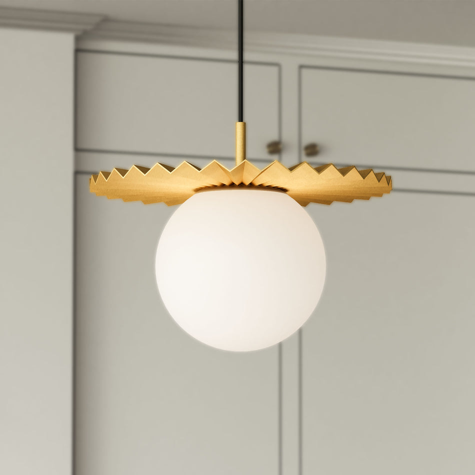 Plume 14-in Brushed Gold/Opal Matte Glass 1 Light Pendant by ALORA MOOD