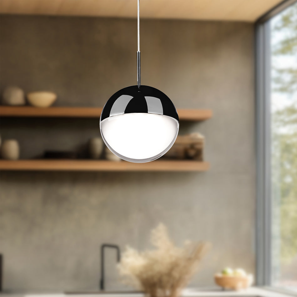 Pluto 4-in Black Chrome LED Pendant by KUZCO