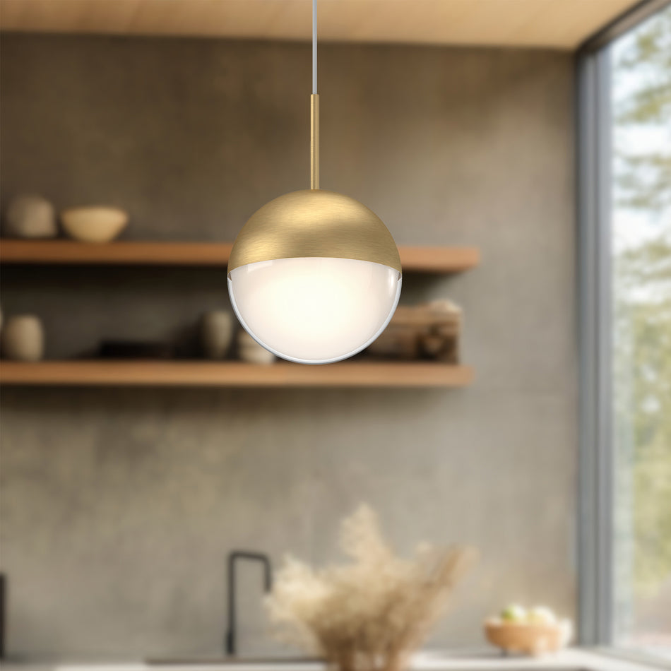 Pluto 4-in Brushed Gold LED Pendant by KUZCO