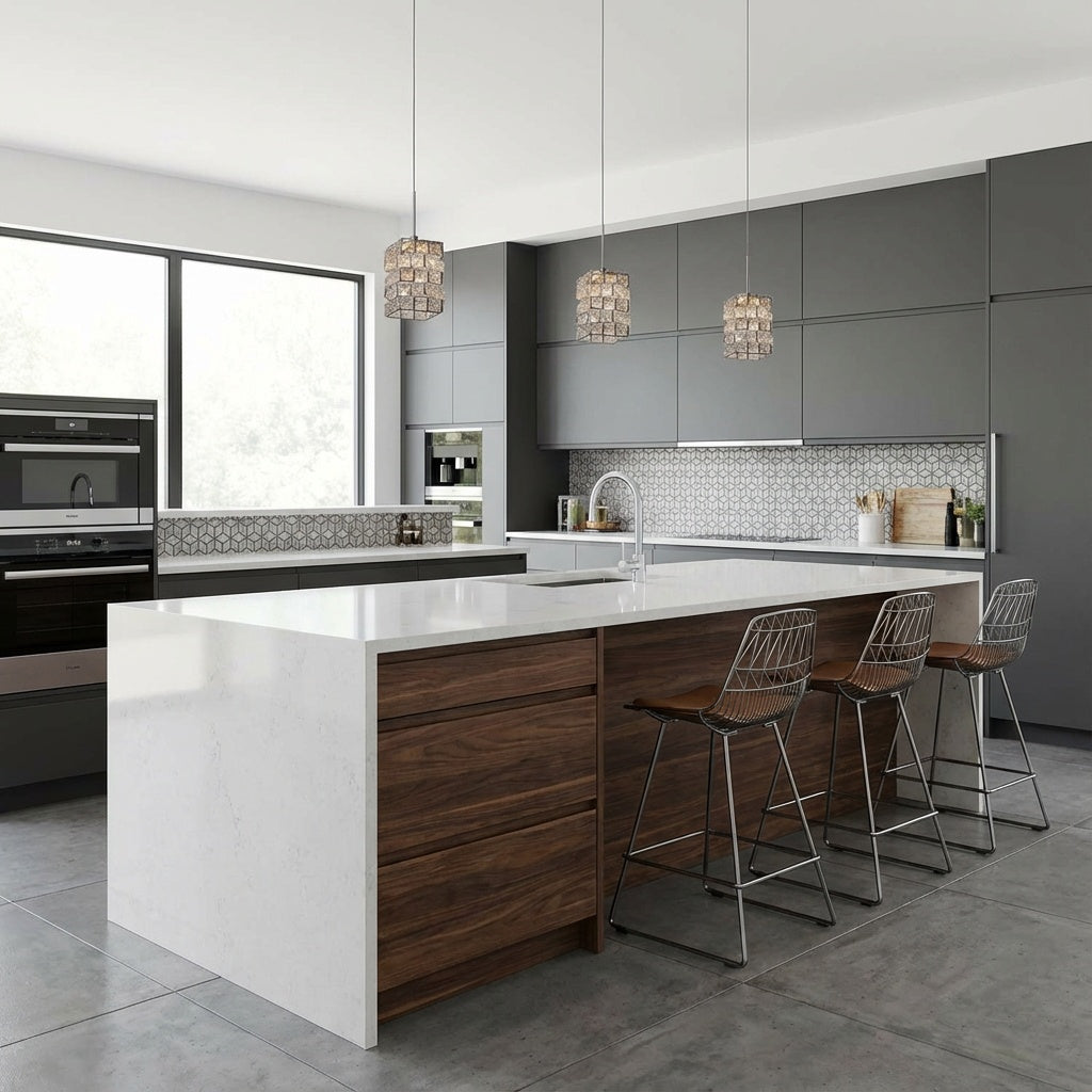 Sorrento Crystal LED Pendant Lights for modern kitchen with Warm Glow by TransGlobe