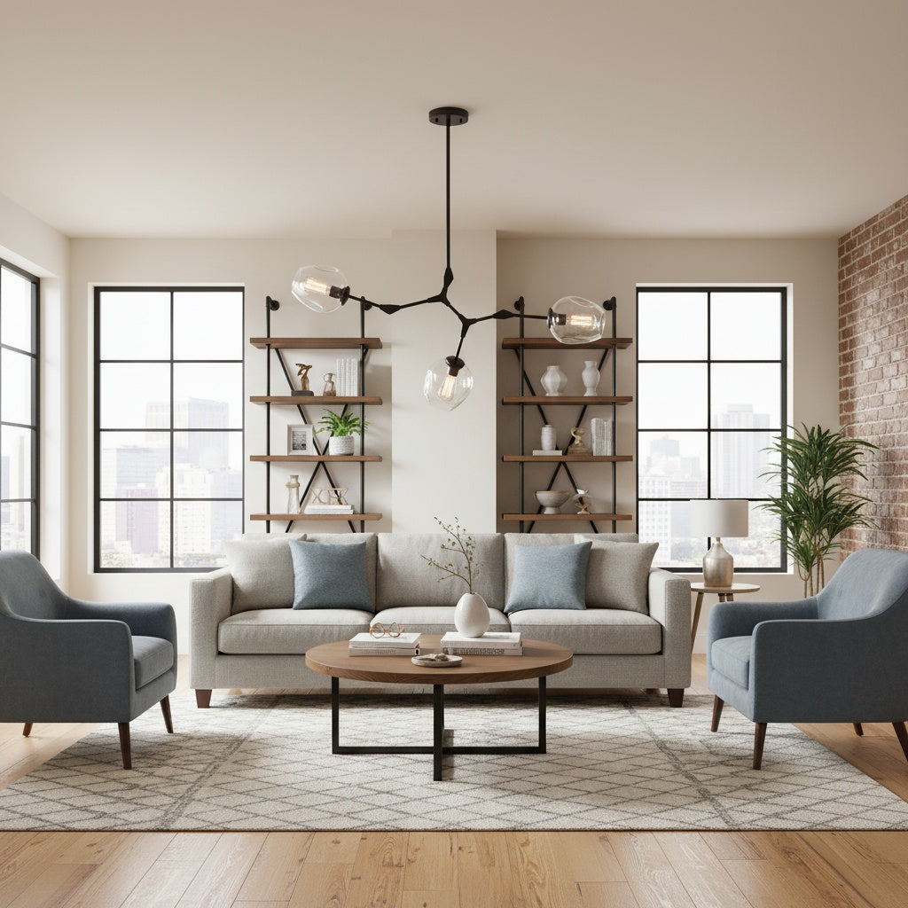 Clear glass Quantum 30-In. 3-Light, 3-Shade Indoor Pendant for modern living room