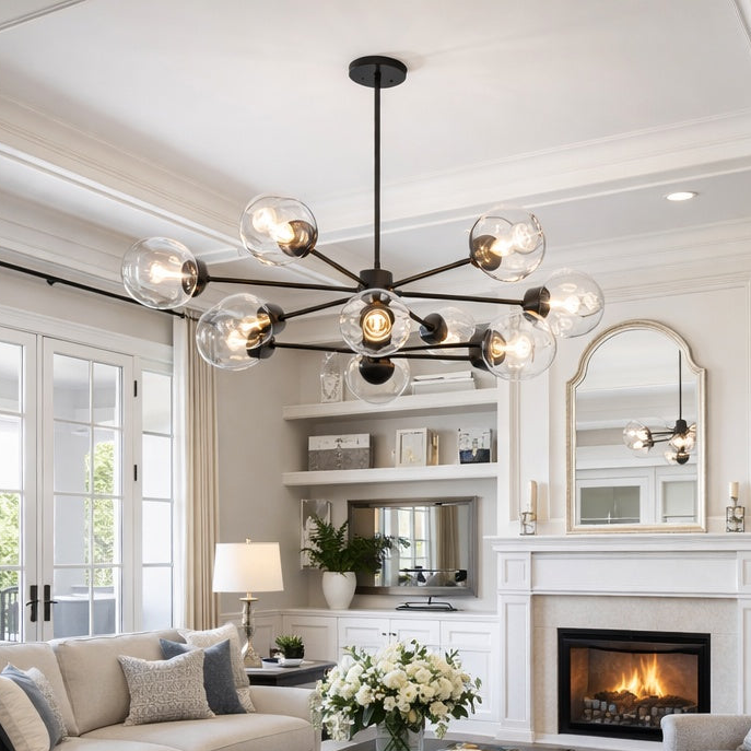 Clusters Collection 12-Light, 12-Shade Glass and Metal Mid-Century Style Sputnik Chandelier (Copy)