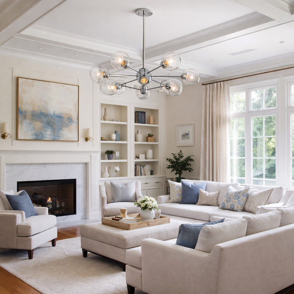 Clusters Collection 12-Light Glass and Metal Mid-Century Style Sputnik Chandelier in Chrome