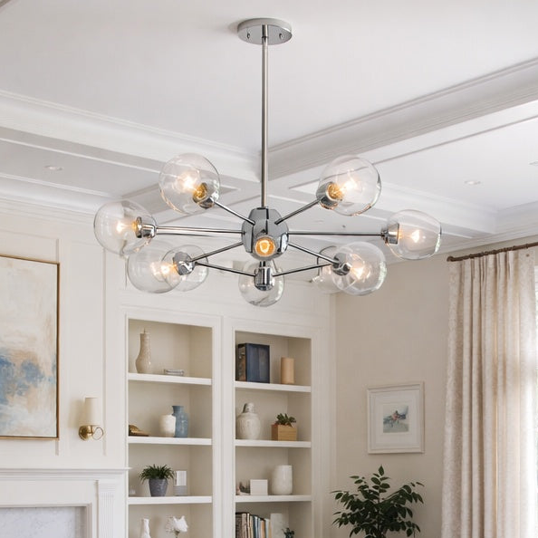 Clusters Collection 12-Light Glass and Metal Mid-Century Style Sputnik Chandelier in Chrome