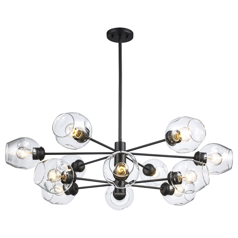Clusters Collection 12-Light, 12-Shade Glass and Metal Mid-Century Style Sputnik Chandelier