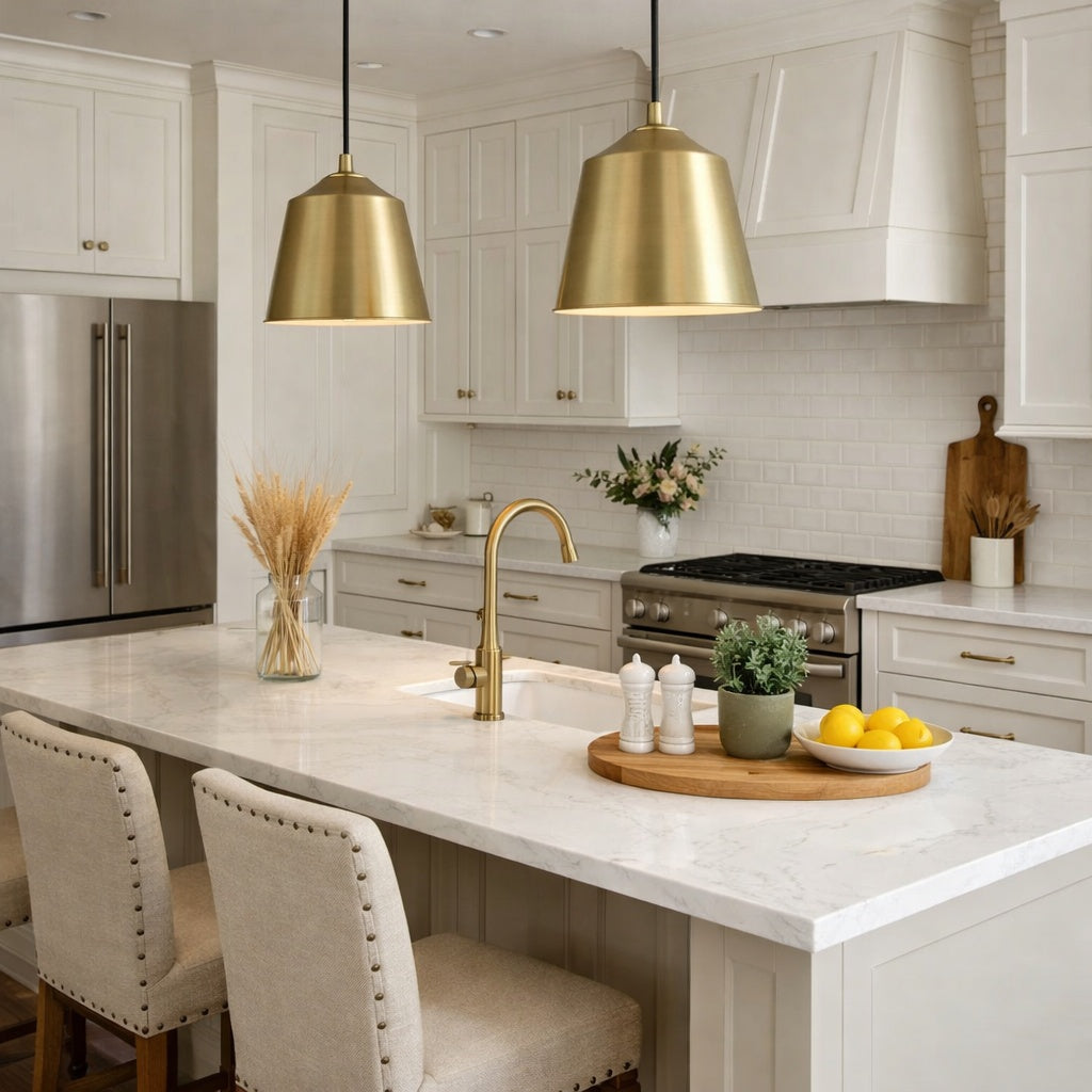 Benjamin 1-Light Metal Bell Shade Pendant in Gold by TransGlobe