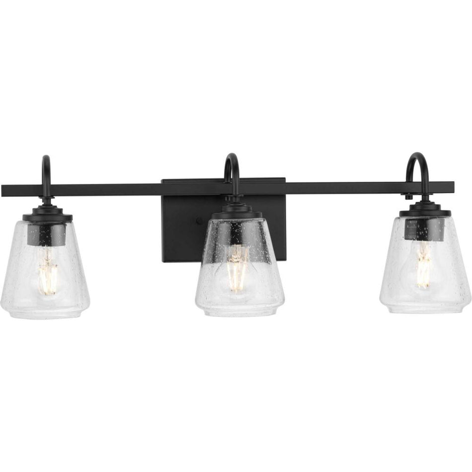 Martenne Collection Three-Light Matte Black Modern Farmhouse Vanity Light by Progress