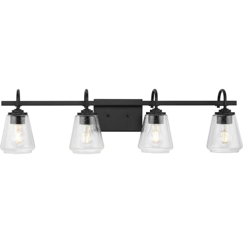Martenne Collection Four-Light Matte Black Modern Farmhouse Vanity Light by Progress