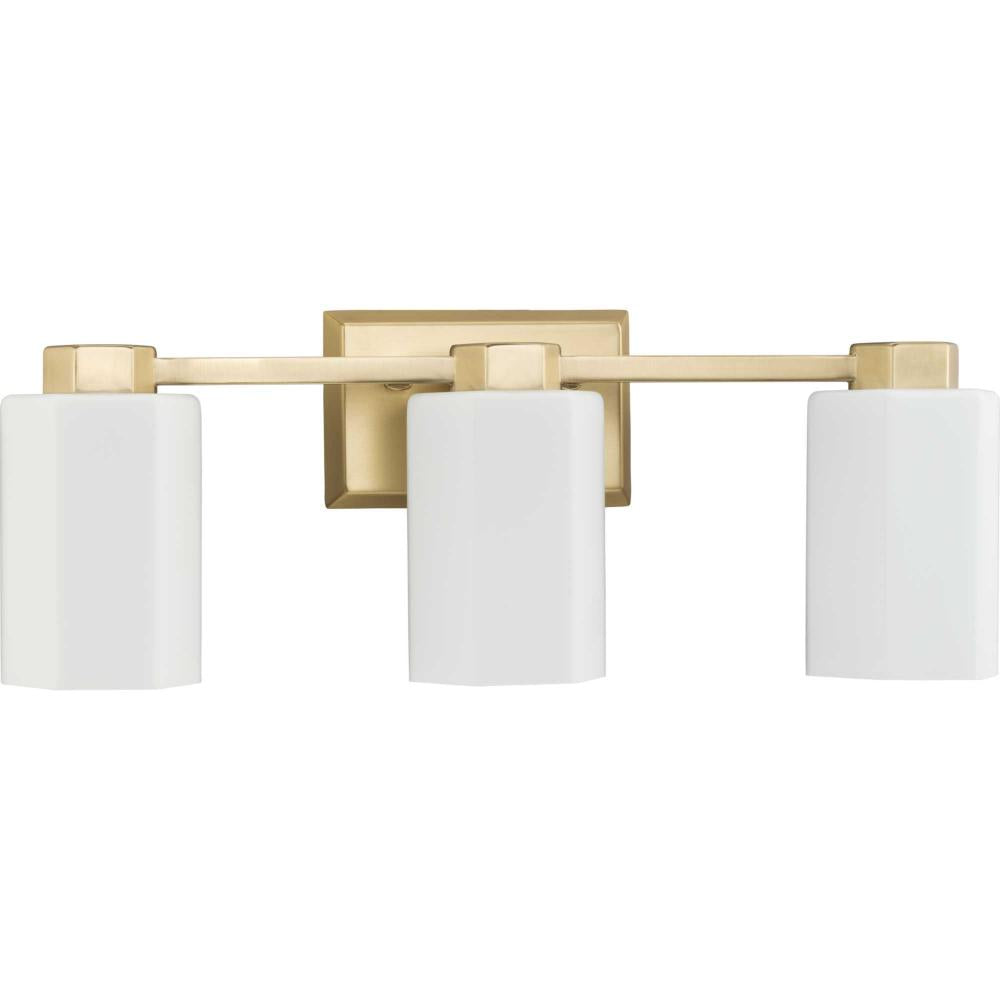 Estrada Collection Three-Light Brushed Gold Contemporary Bath & Vanity Light by Progress
