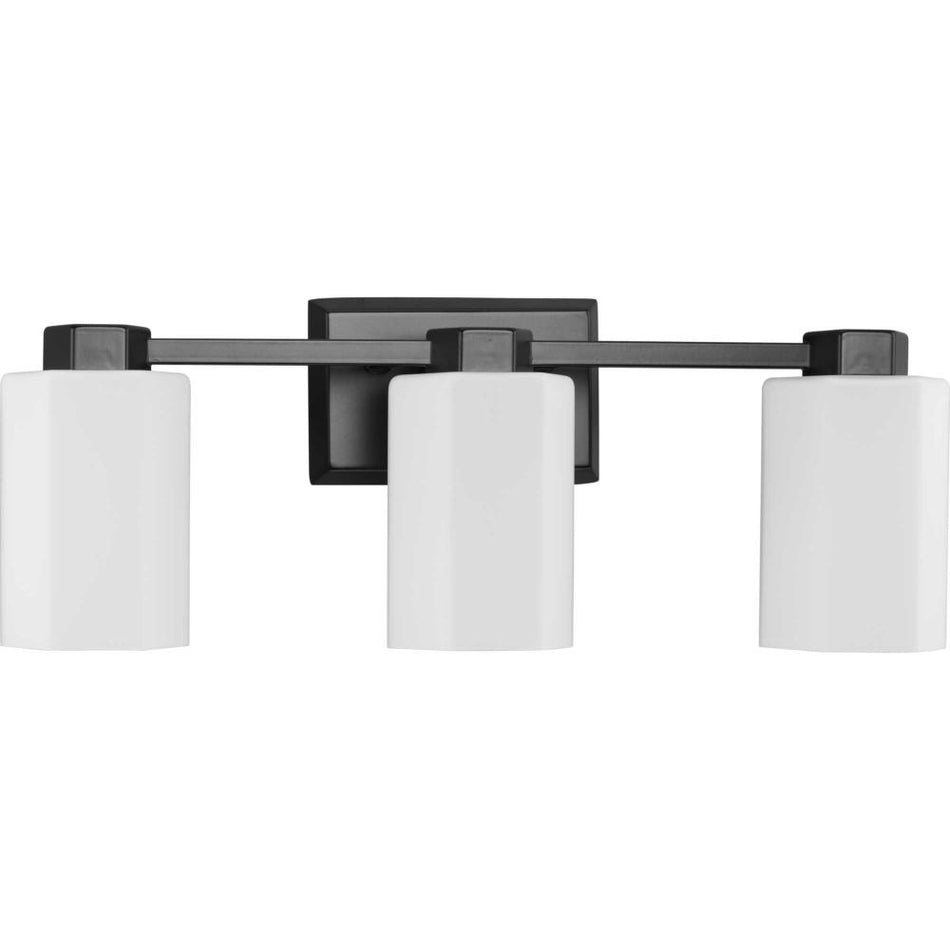 Estrada Collection Three-Light Matte Black Contemporary Bath & Vanity Light by Progress