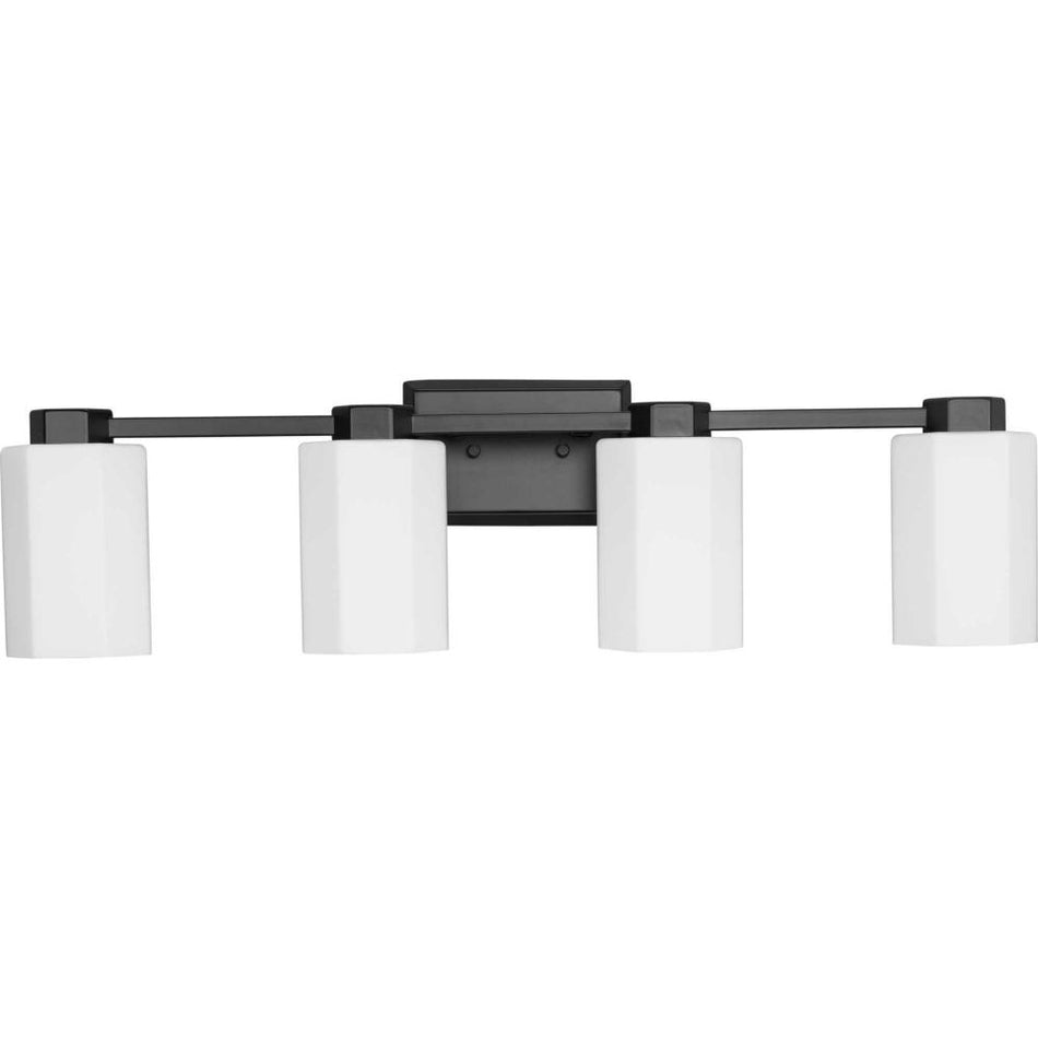 Estrada Collection Four-Light Matte Black Contemporary Bath & Vanity Light by Progress