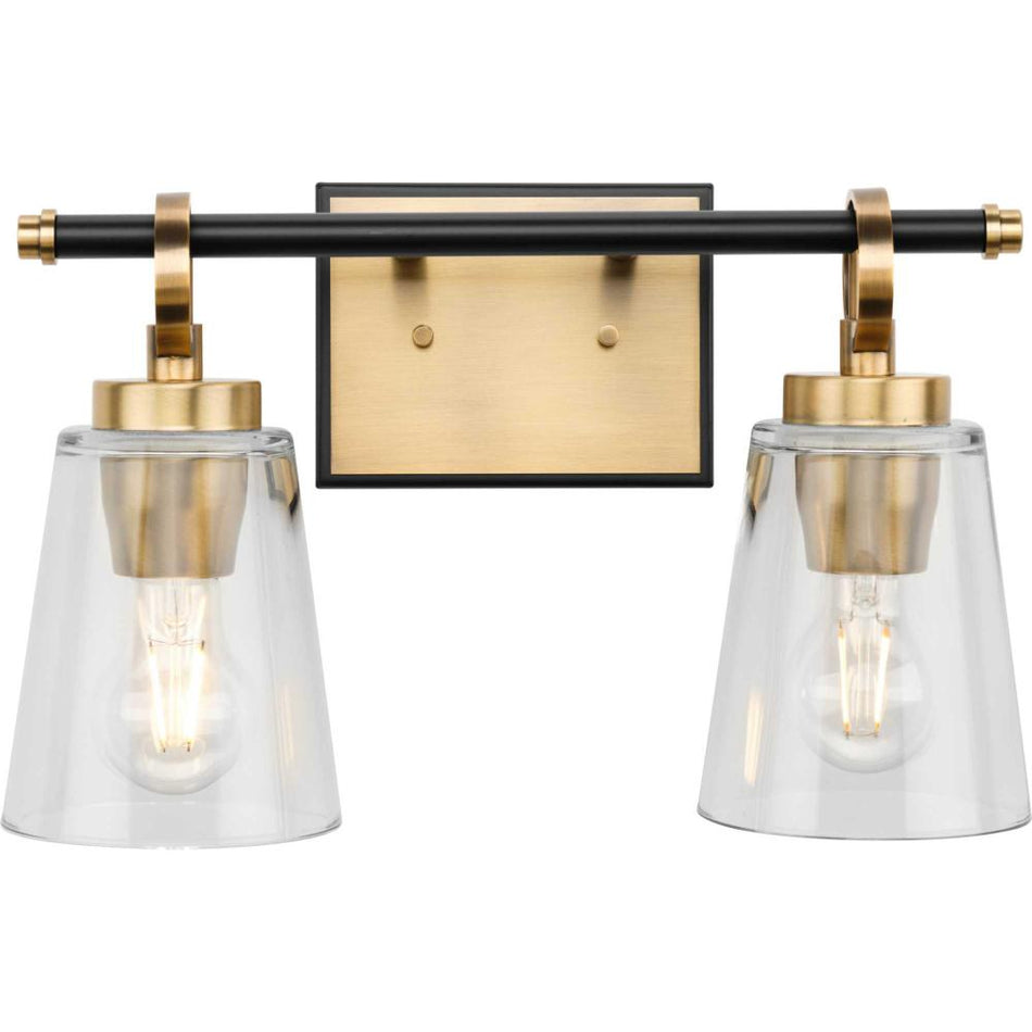 Cassell Collection Two-Light Vintage Brass Matte Black Luxe Industrial Bath & Vanity Light by Progress