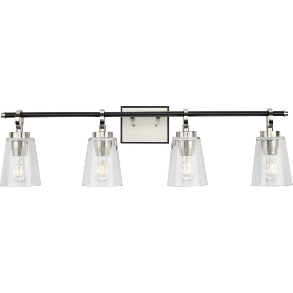 Cassell Collection Four-Light Brushed Nickel Matte Black Luxe Industrial Bath & Vanity Light by Progress