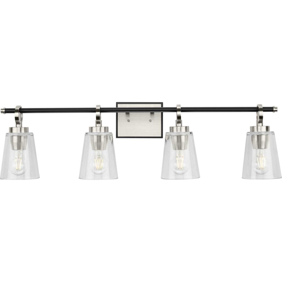 Cassell Collection Four-Light Brushed Nickel Matte Black Luxe Industrial Bath & Vanity Light by Progress