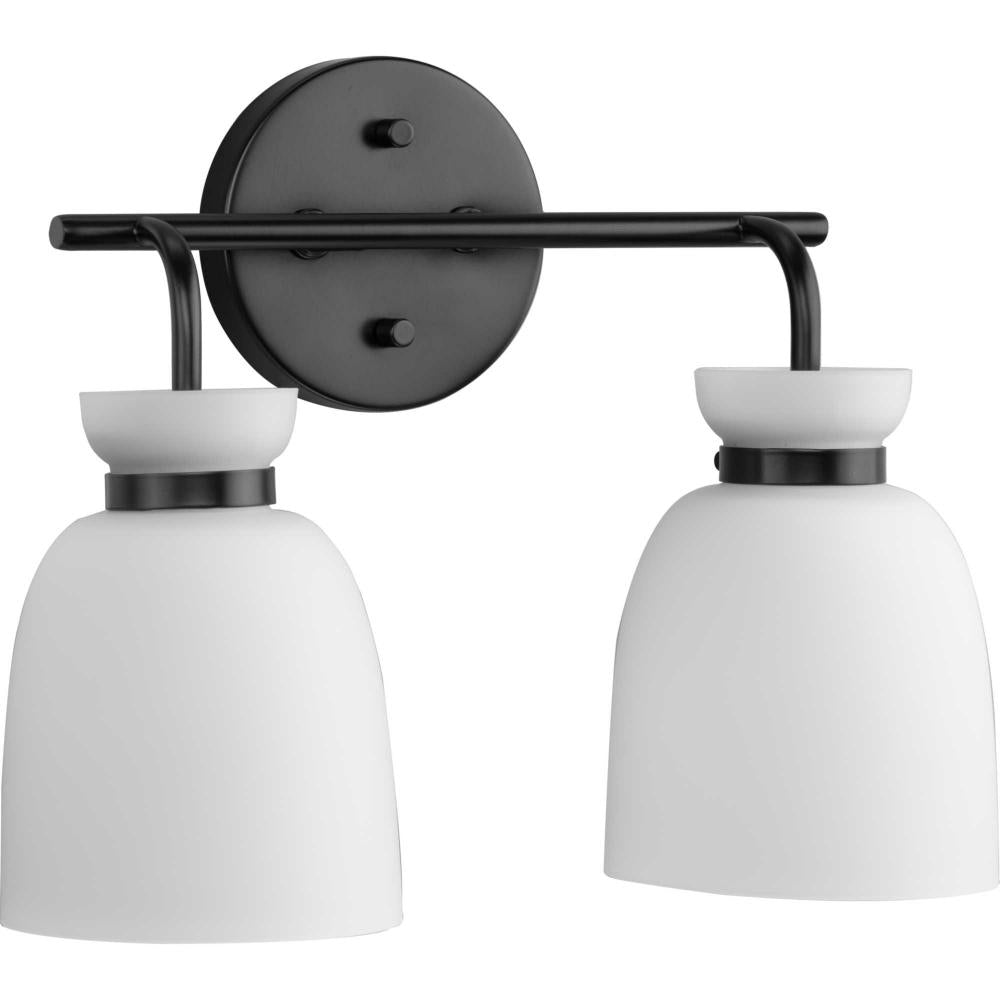 Lexie Collection Two-Light Matte Black Contemporary Vanity Light by Progress