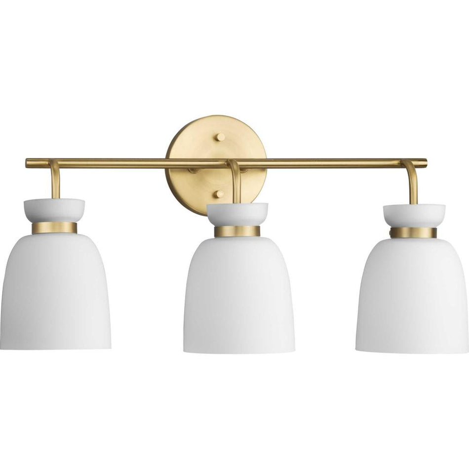 Lexie Collection Three-Light Brushed Gold Contemporary Vanity Light by Progress