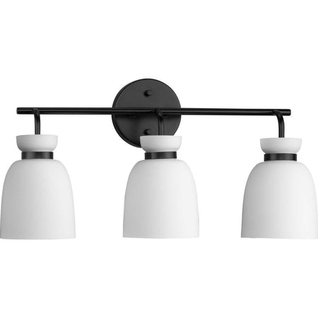 Lexie Collection Three-Light Matte Black Contemporary Vanity Light by Progress