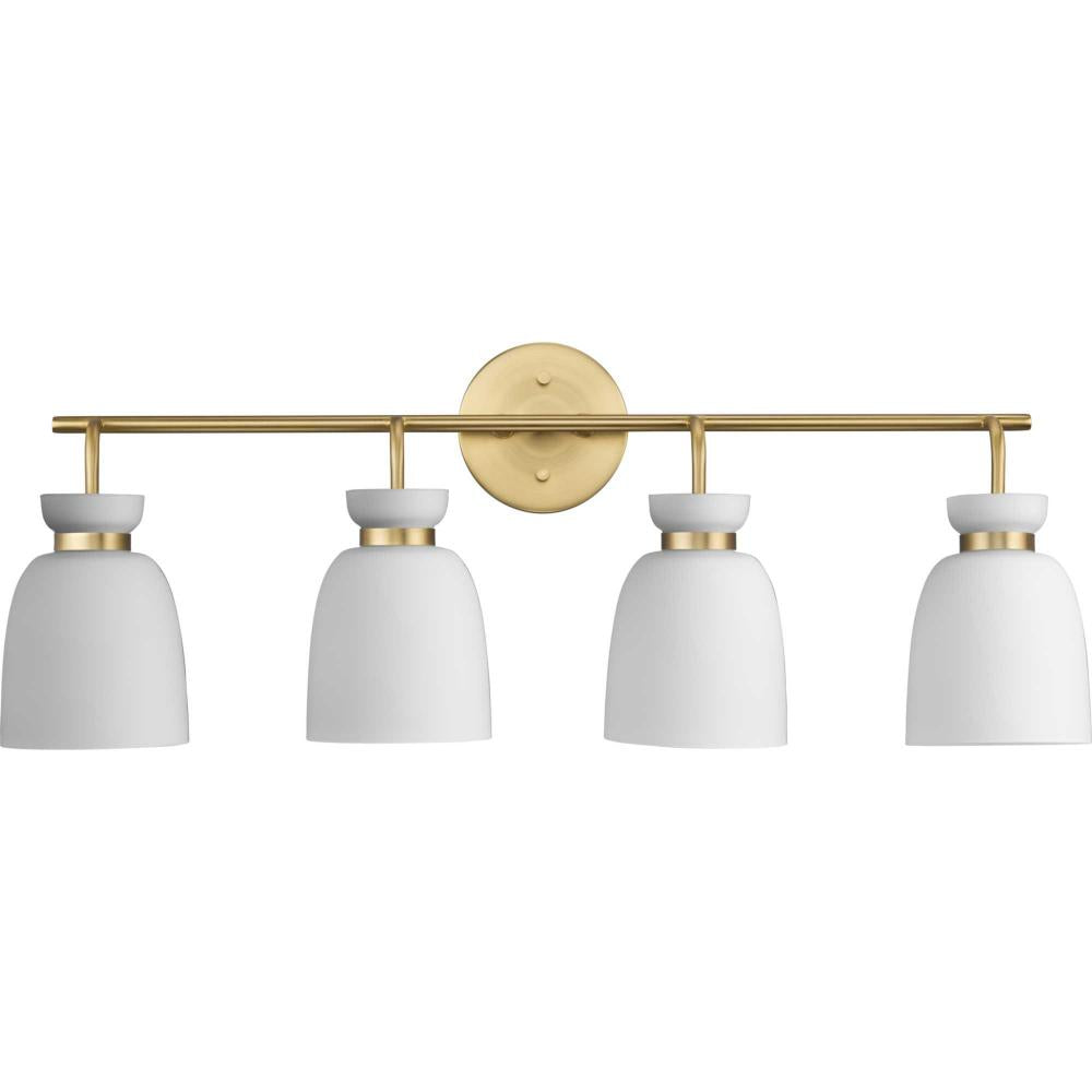Lexie Collection Four-Light Brushed Gold Contemporary Vanity Light by Progress