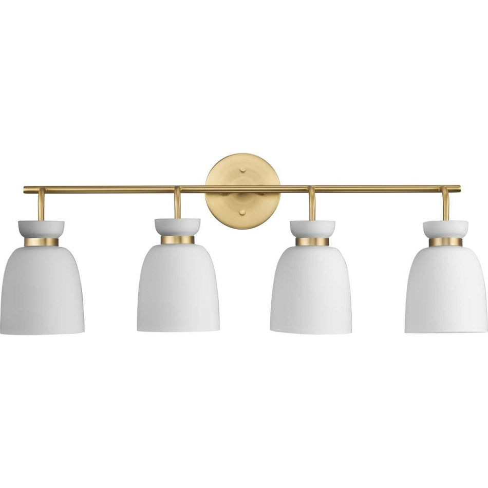 Lexie Collection Four-Light Brushed Gold Contemporary Vanity Light by Progress