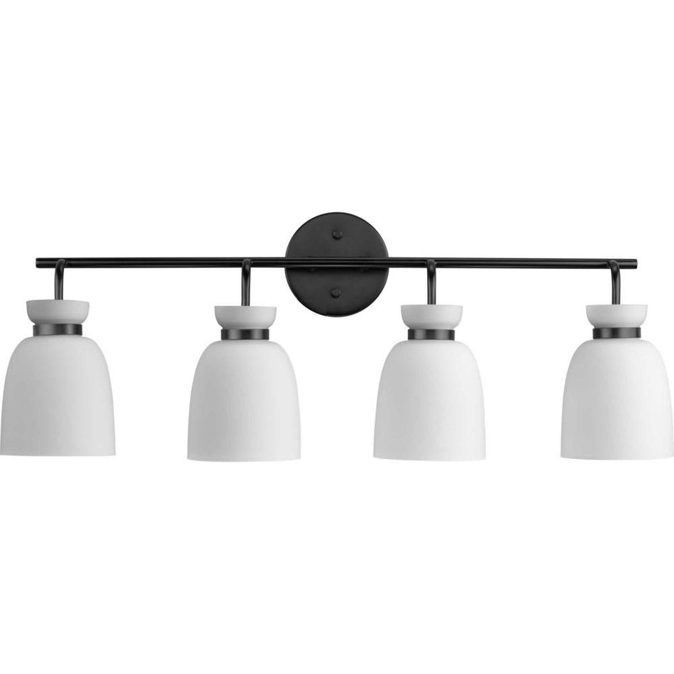 Lexie Collection Four-Light Matte Black Contemporary Vanity Light by Progress