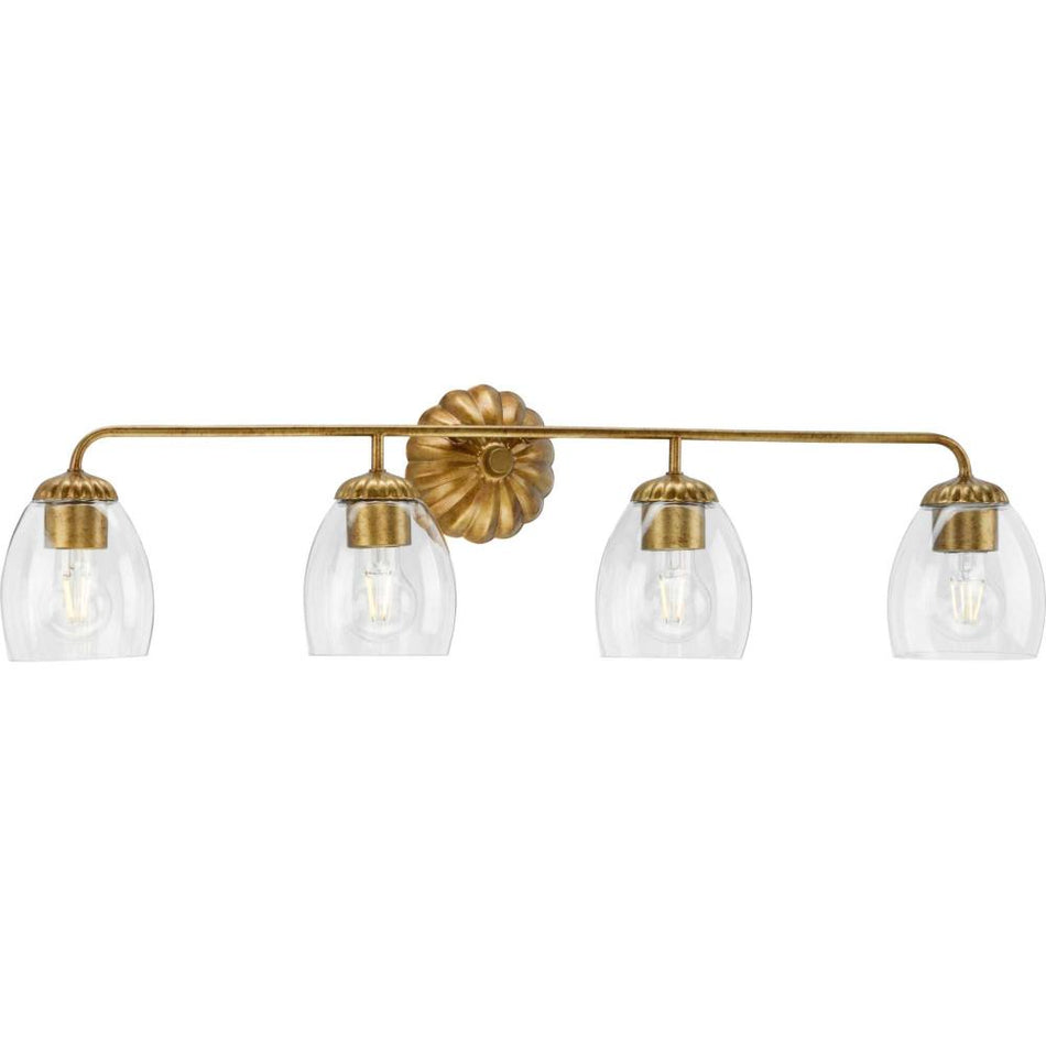 Quillan Collection Four-Light Soft Gold Transitional Bath & Vanity Light by Progress