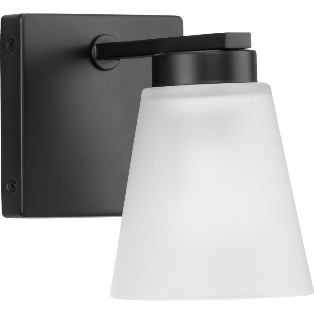 Tanner Collection One-Light Matte Black Transitional Vanity Light by Progress