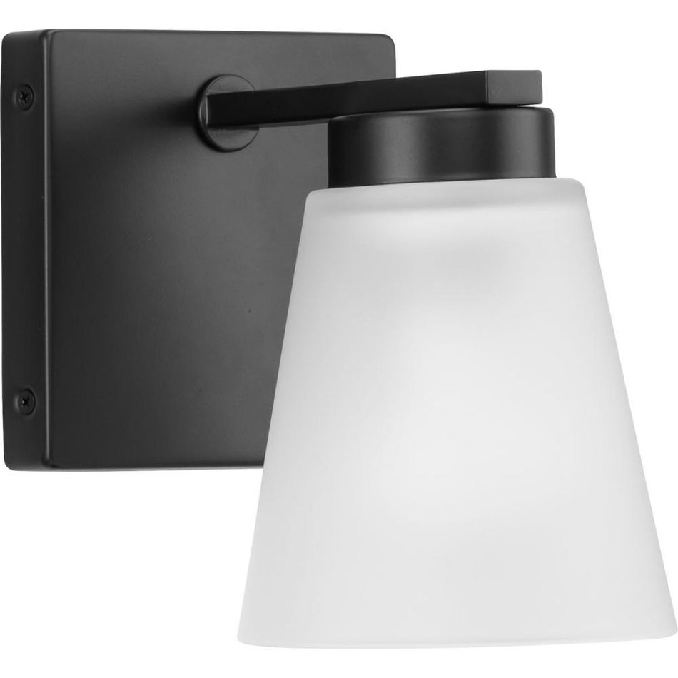 Tanner Collection One-Light Matte Black Transitional Vanity Light by Progress