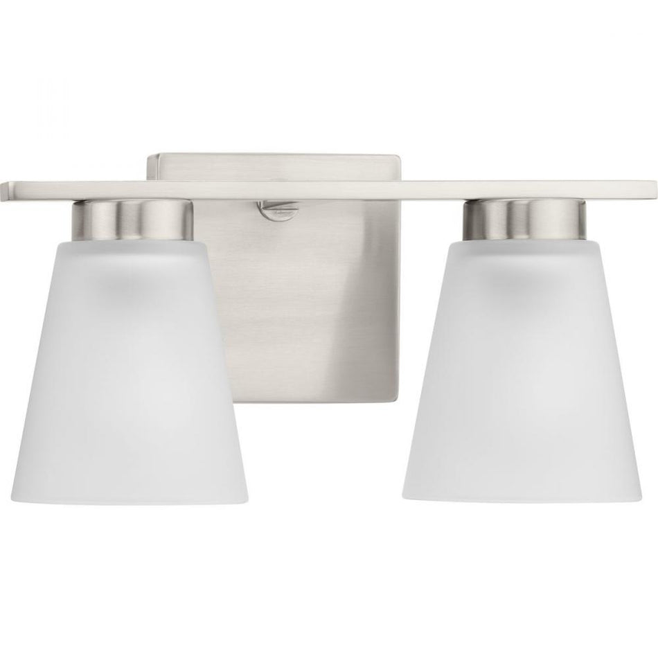 Tanner Collection Two-Light Brushed Nickel Transitional Vanity Light by Progress