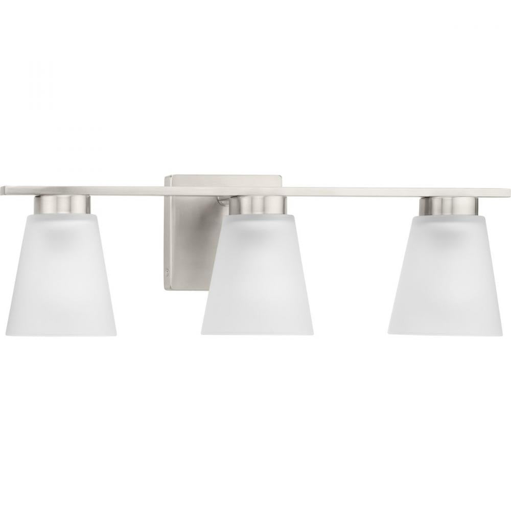 Tanner Collection Three-Light Brushed Nickel Transitional Vanity Light by Progress