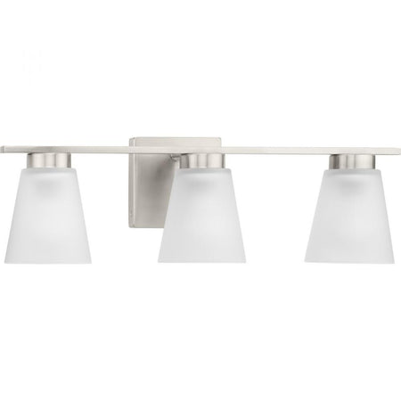 Tanner Collection Three-Light Brushed Nickel Transitional Vanity Light by Progress