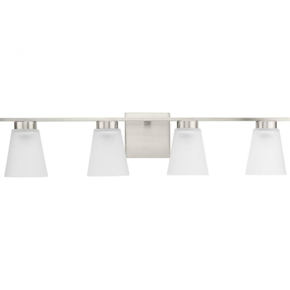 Tanner Collection Four-Light Brushed Nickel Transitional Vanity Light by Progress