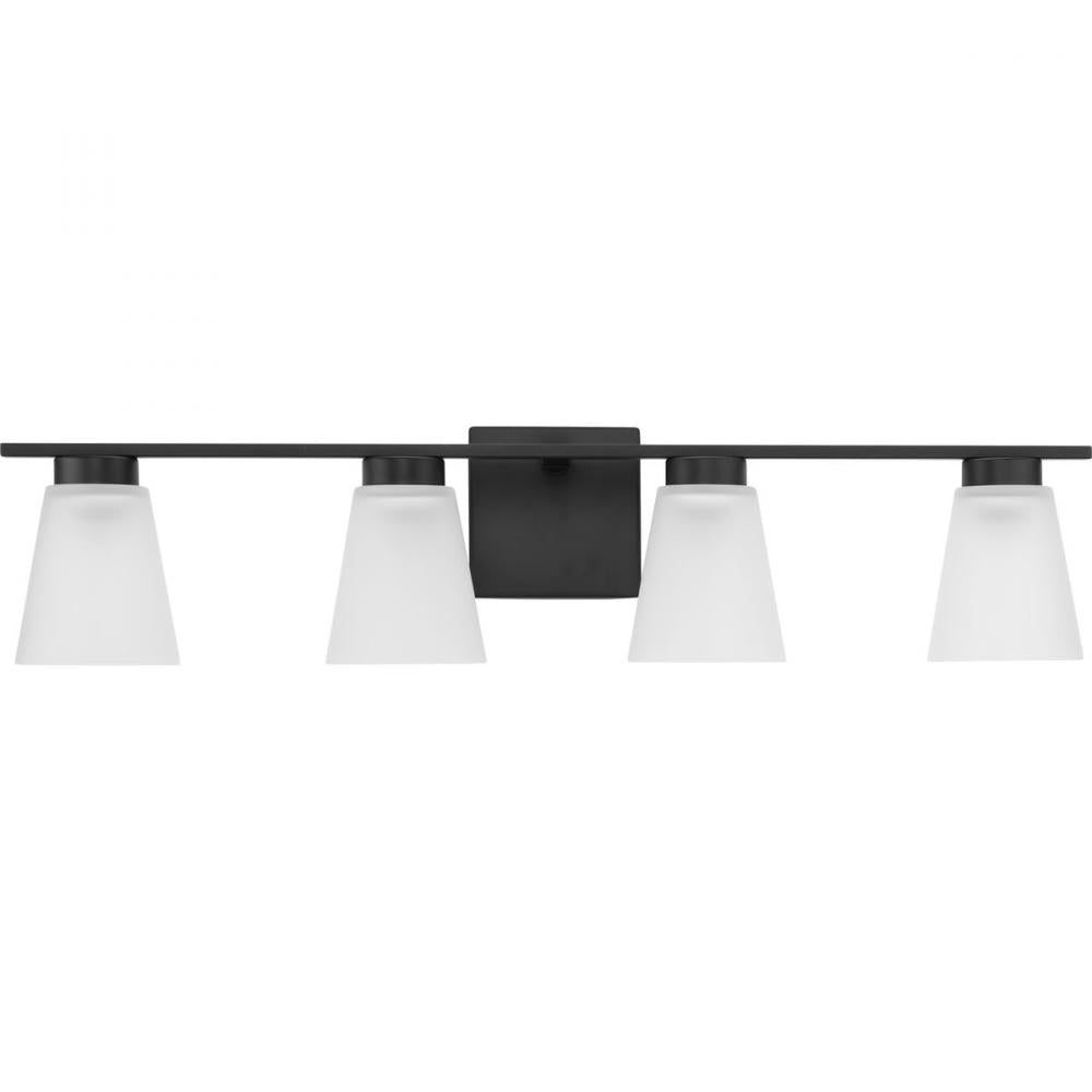 Tanner Collection Four-Light Matte Black Transitional Vanity Light by Progress