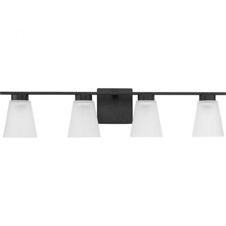 Tanner Collection Four-Light Matte Black Transitional Vanity Light by Progress