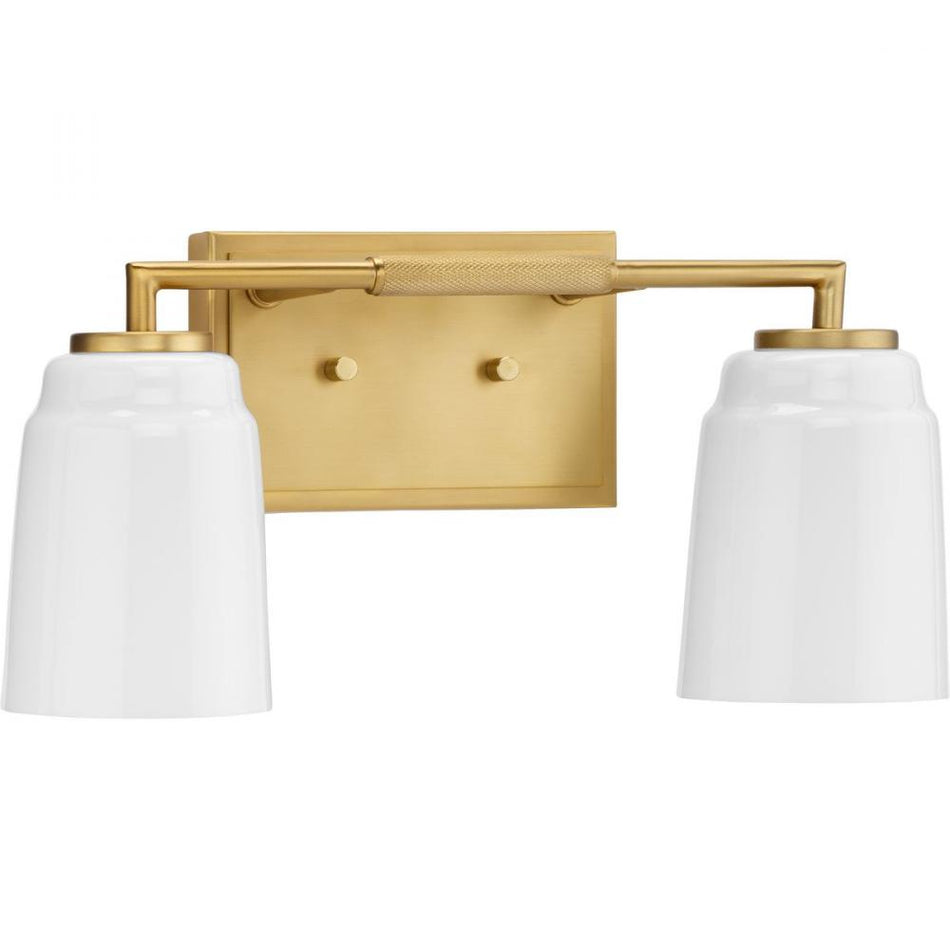 Spenser Collection Two-Light Brushed Gold Industrial Vanity Light by Progress