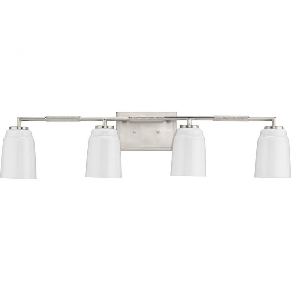 Spenser Collection Four-Light Brushed Nickel Industrial Vanity Light by Progress