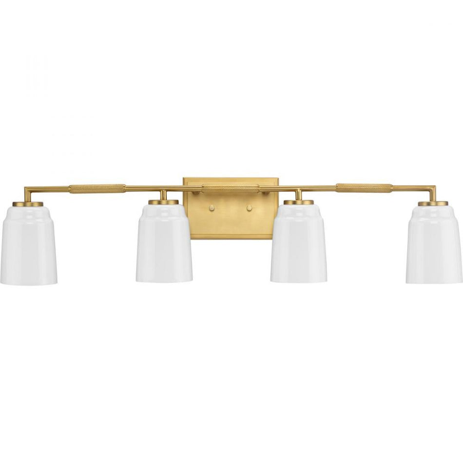 Spenser Collection Four-Light Brushed Gold Industrial Vanity Light by Progress