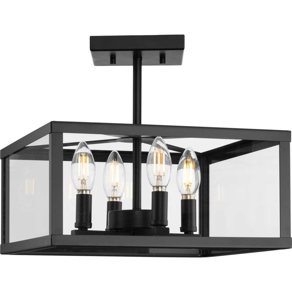 Hilllcrest Collection 13 in. Four-Light Matte Black Transitional Semi-Flush Mount Light by Progress
