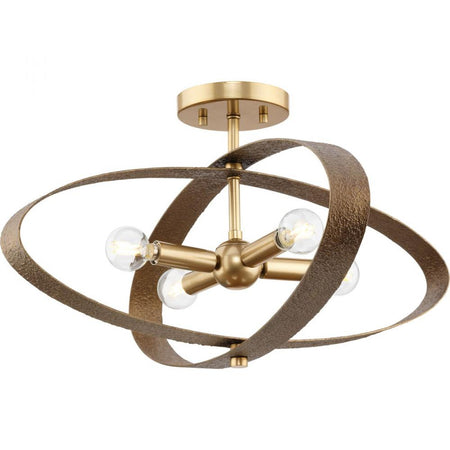 Allegheny Collection Four-Light Soft Gold Rustic Modern 24" Semi-Flush Mount Light by Progress