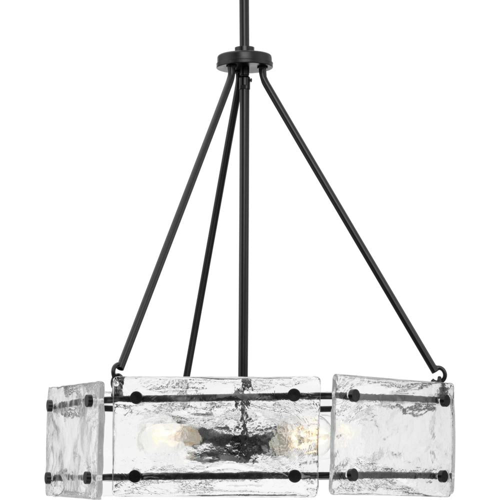 Rivera Collection Four-Light Matte Black Luxe Industrial Chandelier by Progress