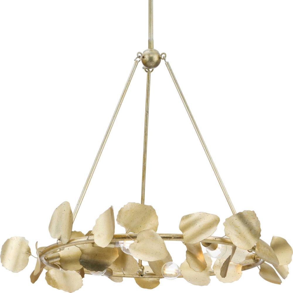 Laurel Collection Six-Light Gilded Silver Transitional Chandelier by Progress