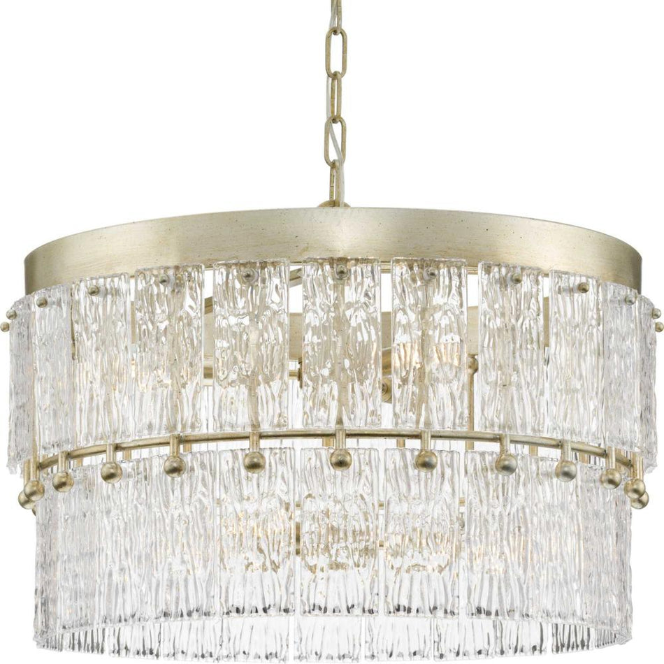 Chevall Collection Six-Light Gilded Silver Modern Organic Chandelier by Progress