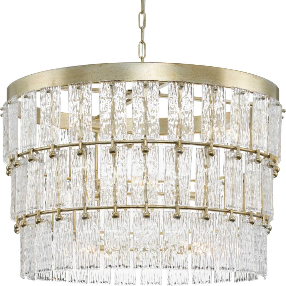 Chevall Collection Nine-Light Gilded Silver Modern Organic Chandelier by Progress
